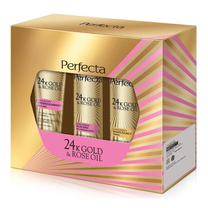 PERFECTA 24K GOLD & ROSE Zestaw Prezentowy Peeling + Mleczko + Tonik