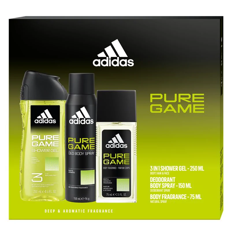 ADIDAS PURE GAME Zestaw Męskich Kosmetyków Żel + Perfum + Deo