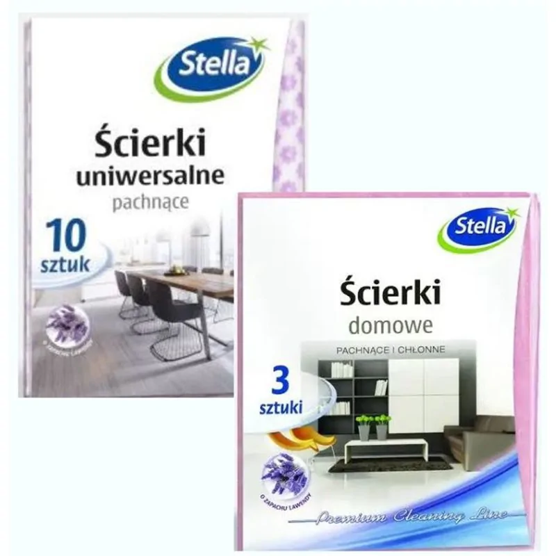 Stella ścierki uniwersalne pachnące 10 sztuk + ścierki domowe lawenda 3 sztuki