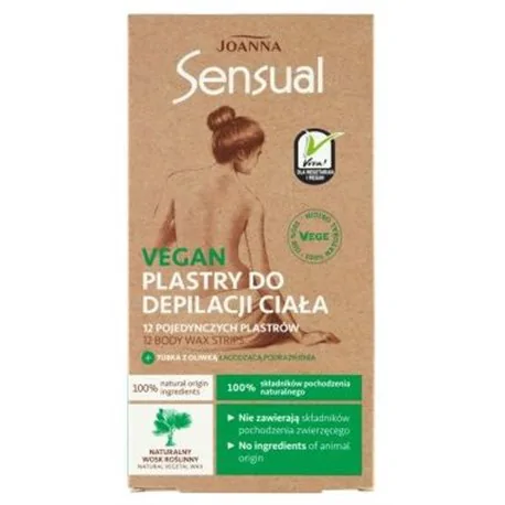 Joanna Sensual Vegan Plastry do depilacji ciała 12 sztuk + Tubka z oliwką łagodzącą 10 ml