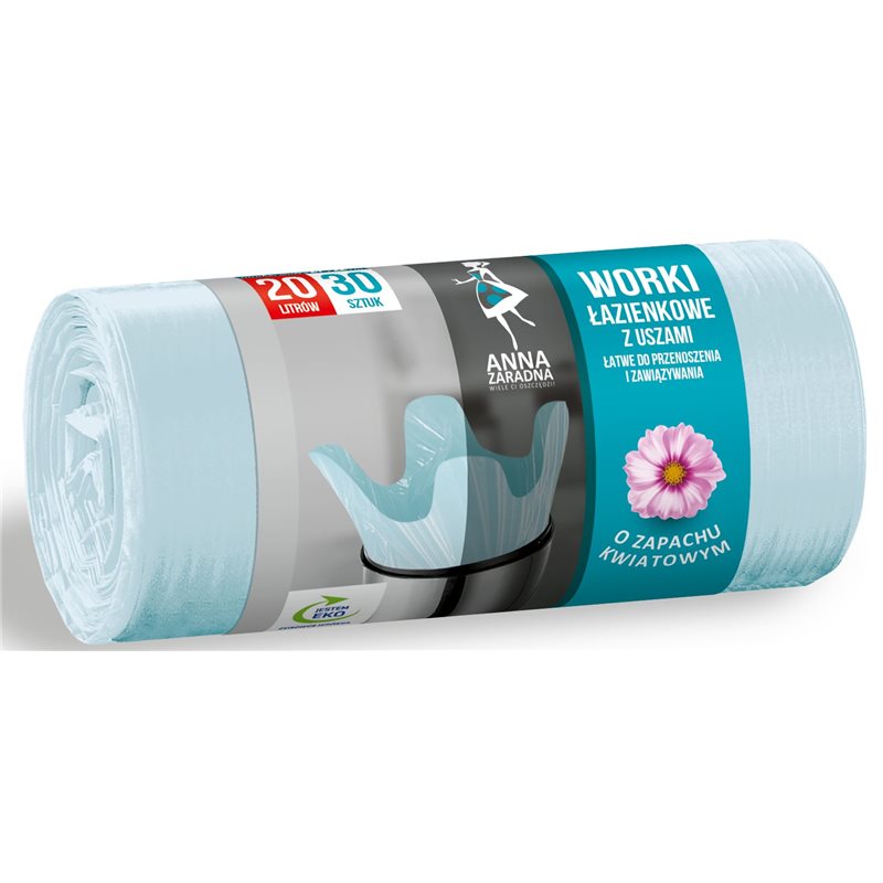 Anna Zaradna worki łazienkowe z uszami zapach kwiatowy Blue 20l 30szt Anna Zaradna worki łazienkowe z uszami zapach kwiatowy Blue 20l 30szt