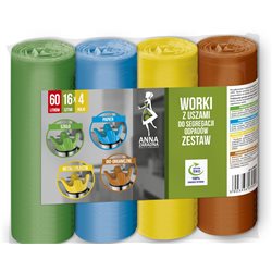 Anna Zaradna worki z uszami do segregacji zestaw 60l 4x16szt