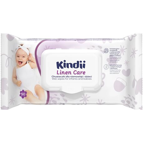 Kindii Linen Care Chusteczki dla niemowląt i dzieci 50 sztuk