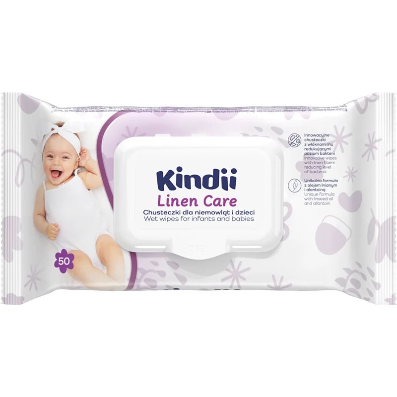 Kindii Linen Care Chusteczki dla niemowląt i dzieci 50 sztuk Kindii Linen Care Chusteczki dla niemowląt i dzieci 50 sztuk