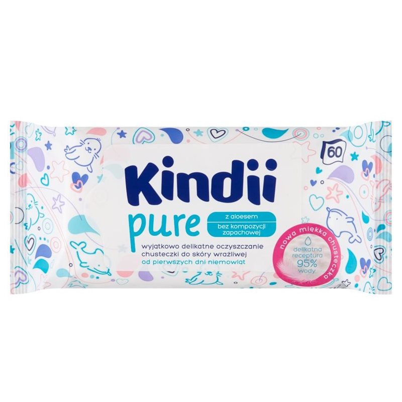 Kindii Pure Sensitive Chusteczki dla niemowląt i dzieci 60 sztuk Kindii Pure Sensitive Chusteczki dla niemowląt i dzieci 60 sztuk