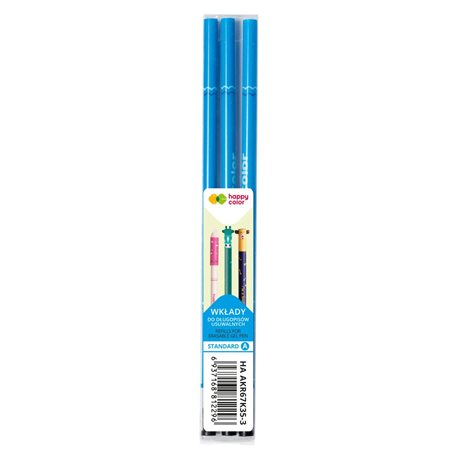 Happy Color wkłady do długopisu wymazywalnego, standard a, 0.5mm, niebieski, 3 szt. w etui