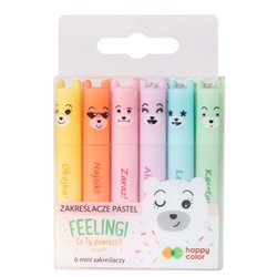 Happy Color zakreślacze mini, feelingi,  6 kol. pastelowych