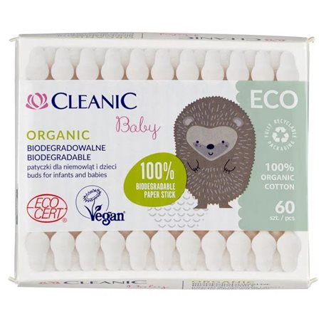 Cleanic Baby Organic Patyczki dla niemowląt i dzieci 60 sztuk