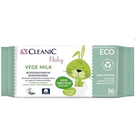 Cleanic Baby Vege Milk Chusteczki dla niemowląt i dzieci 50 sztuk