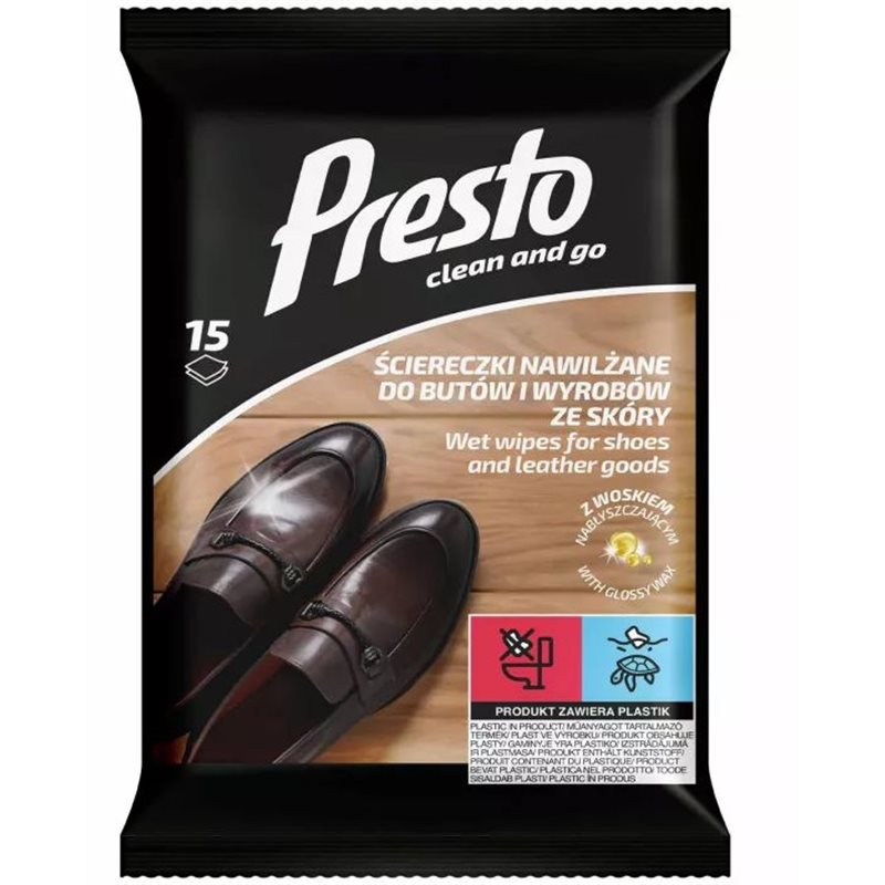 Presto ściereczki do czyszczenia butów i wyrobów ze skóry 15szt Presto ściereczki do czyszczenia butów i wyrobów ze skóry 15szt