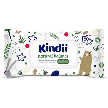 Kindii Natural Balance Chusteczki dla niemowląt i dzieci 60 sztuk