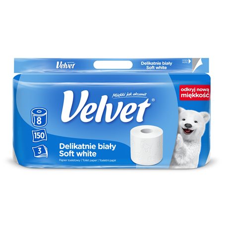 Velvet Delikatnie Biały Papier toaletowy 8 rolek
