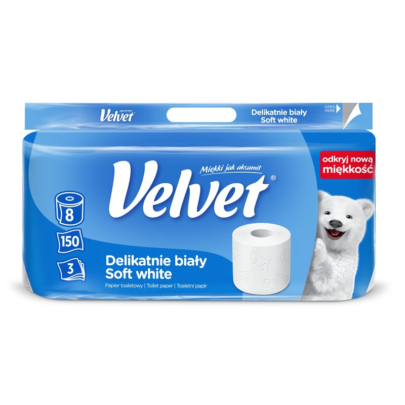 Velvet Delikatnie Biały Papier toaletowy 8 rolek
