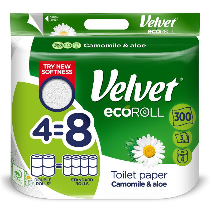 Velvet ecoRoll Rumianek i Aloes Papier toaletowy 4 rolki Velvet ecoRoll Rumianek i Aloes Papier toaletowy 4 rolki
