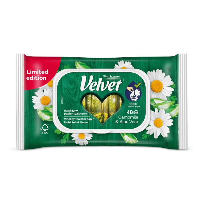 Velvet Nawilżany papier toaletowy rumianek i aloes 48 sztuk Velvet Nawilżany papier toaletowy rumianek i aloes 48 sztuk
