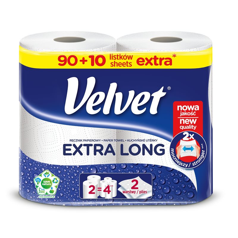 Velvet Ręcznik papierowy Najdłuższy Czysta Biel 2 rolki Velvet Ręcznik papierowy Najdłuższy Czysta Biel 2 rolki
