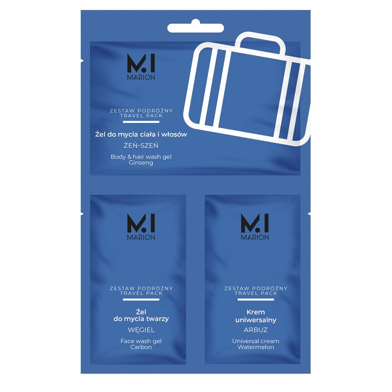 Marion zestaw podróżny Travel Pack (żel do ciała i włosów + żel do twarzy + krem) saszetka Marion zestaw podróżny Travel Pack (żel do ciała i włosów + żel do twarzy + krem) saszetka