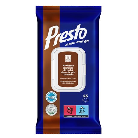 Presto Ściereczki nawilżane do mebli drewnianych 55 sztuk
