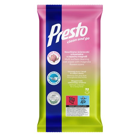 Presto Ściereczki nawilżane uniwersalne o zapachu magnolii 72 sztuki