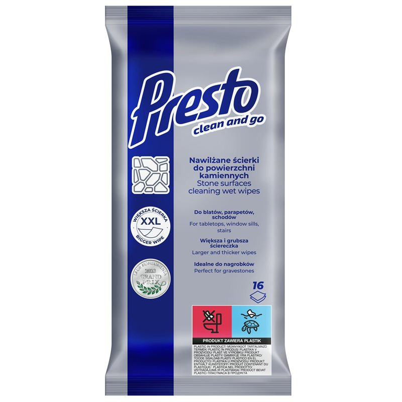 Presto Ściereczki nawilżane do powierzchni kamiennych 16 sztuk