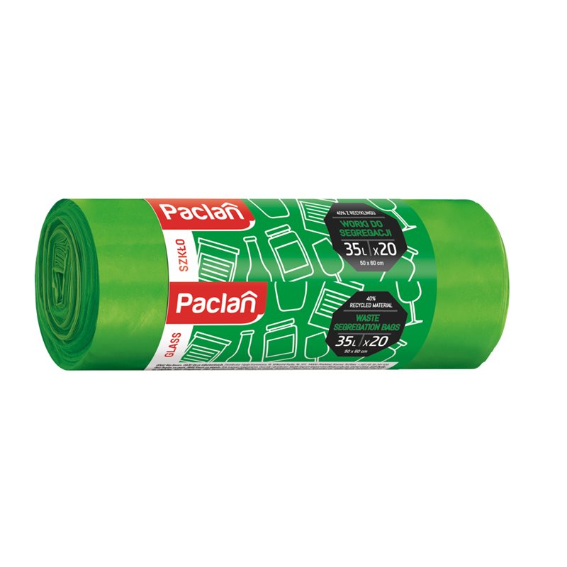 Paclan worki segregacja szkło zielone 35l 20szt Paclan worki segregacja szkło zielone 35l 20szt