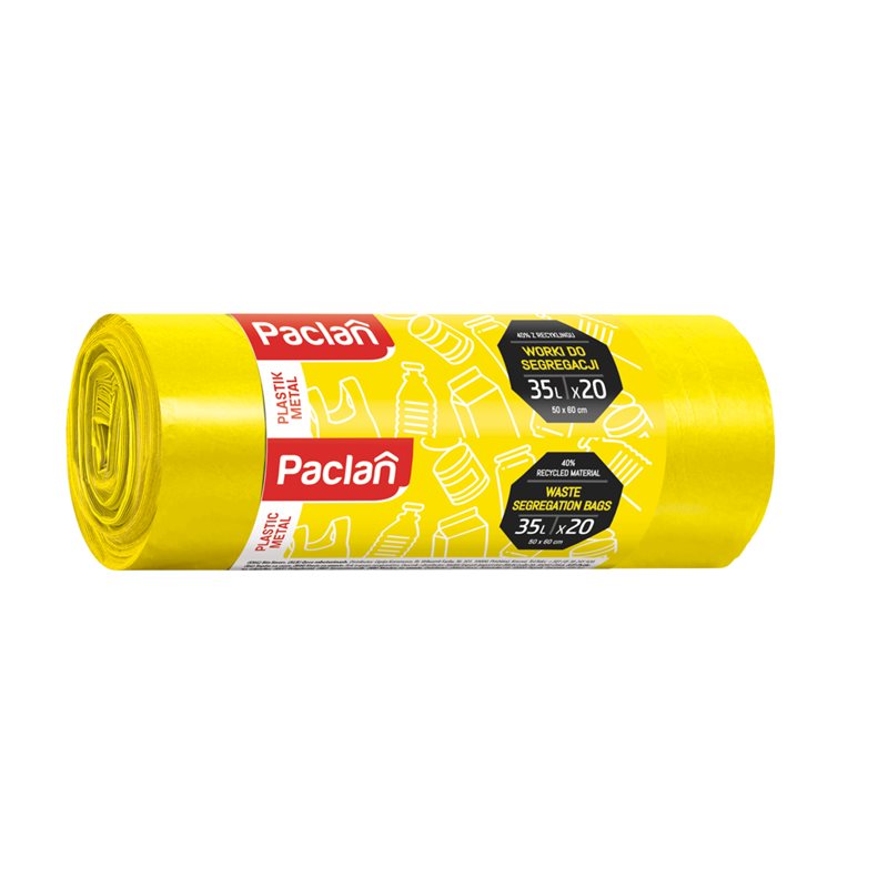 Paclan worki segregacja plastik żółte 35l 20szt Paclan worki segregacja plastik żółte 35l 20szt