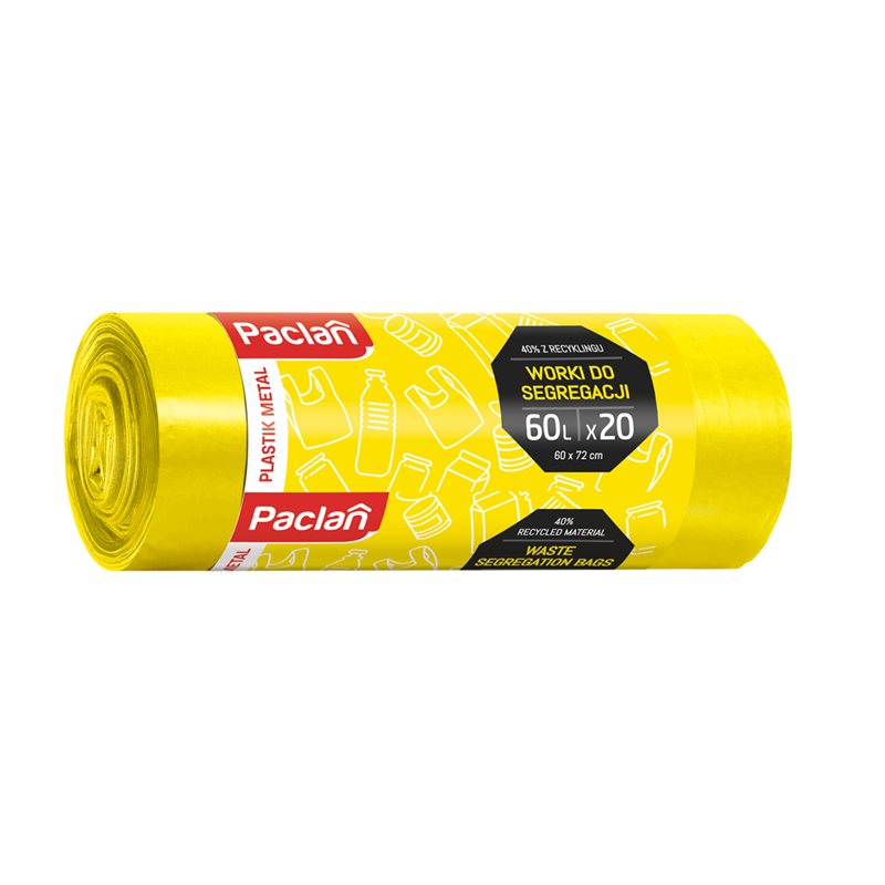 Paclan worki segregacja plastik żółte 60l 20szt Paclan worki segregacja plastik żółte 60l 20szt