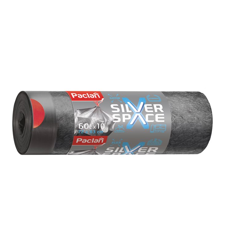 Paclan Silver worki z taśmą 60l 10szt Paclan Silver worki z taśmą 60l 10szt