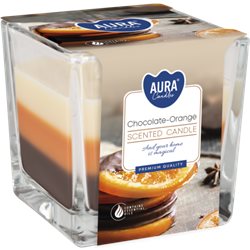 Bispol świeca zapachowa w szkle trójkolorowa SNK80-340 Czekolada - Pomarańcza