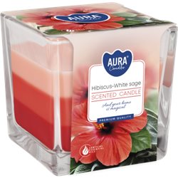 Bispol świeca zapachowa w szkle SNK80-356 Hibiskus-Biała Szałwia Trójkolorowa