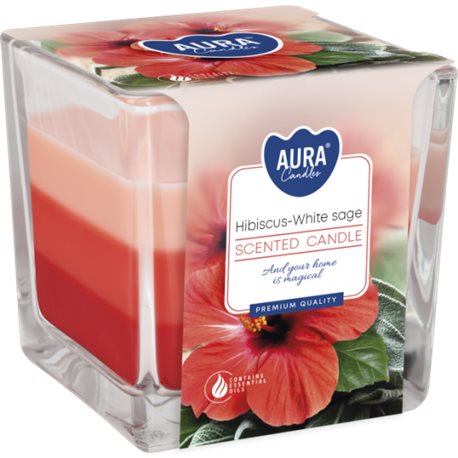 Bispol świeca zapachowa w szkle SNK80-356 Hibiskus-Biała Szałwia Trójkolorowa