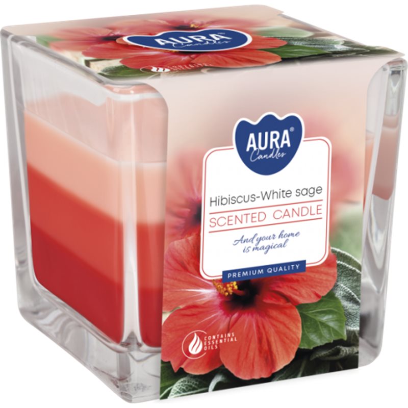 Bispol świeca zapachowa w szkle SNK80-356 Hibiskus-Biała Szałwia Trójkolorowa