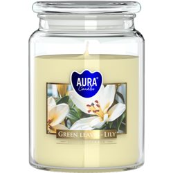 Bispol świeca zapachowa w szkle z wieczkiem duży słoik Zielone Liście - Lilia SND99-354