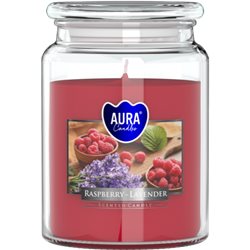 Bispol świeca zapachowa w szkle z wieczkiem duży słoik Malina - Biała Lawenda SND99-352