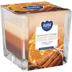 Bispol świeca zapachowa w szkle trójkolorowa SNK80-159 CYNAMON POMARAŃCZA