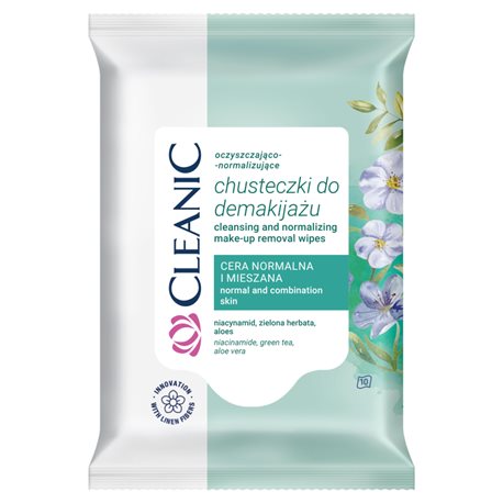 Cleanic chusteczki do demakijażu cera normalna i mieszana 10szt Cleanic chusteczki do demakijażu cera normalna i mieszana 10szt