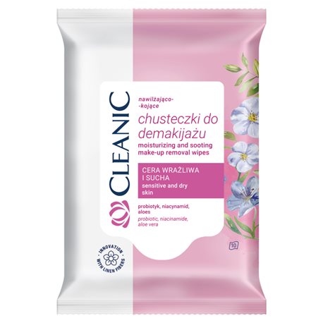 Cleanic chusteczki do demakijażu cera wrażliwa i sucha 10szt