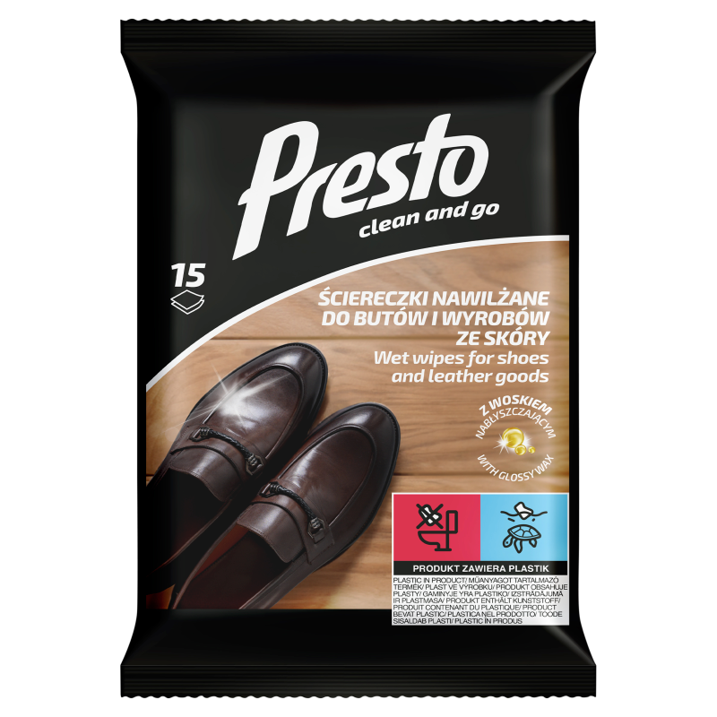 Presto ściereczki do czyszczenia butów i wyrobów ze skóry 15szt Presto ściereczki do czyszczenia butów i wyrobów ze skóry 15szt