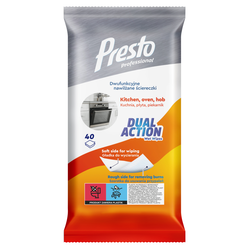Presto Ściereczki Dual Action do kuchnia, piekarnik, płyta 40szt Presto Ściereczki Dual Action do kuchnia, piekarnik, płyta 40szt
