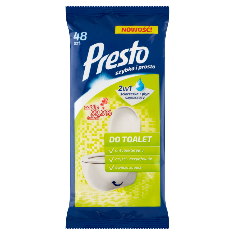 Presto Ściereczki nawilżane do czyszczenia i dezynfekcji toalet 48 sztuk Presto Ściereczki nawilżane do czyszczenia i dezynfekcji toalet 48 sztuk