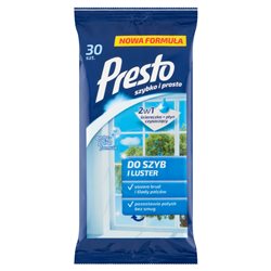 Presto Ściereczki nawilżane do czyszczenia szyb i luster 30 sztuk