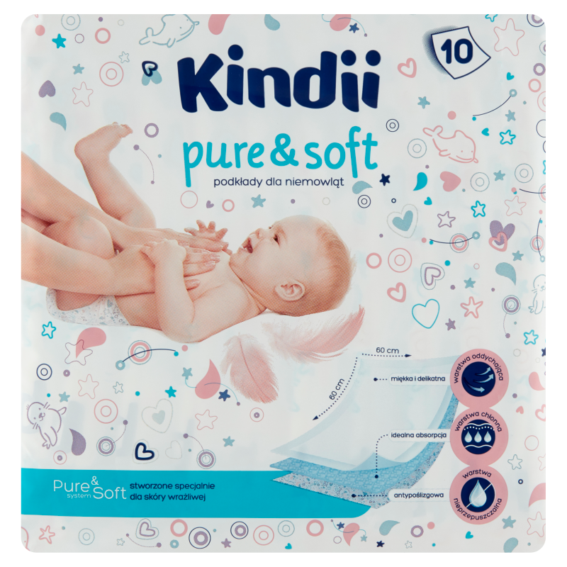 Kindii Pure & Soft Podkłady dla niemowląt opak.10 szt (60x60cm) Kindii Pure & Soft Podkłady dla niemowląt opak.10 szt (60x60cm)