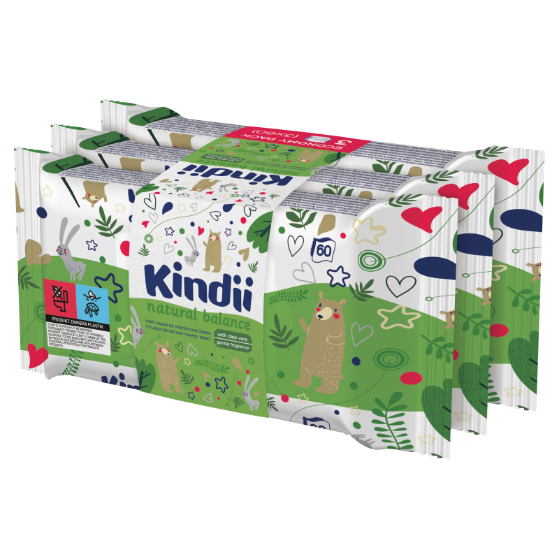 Kindii chusteczki Natural Balance 60szt (3+1gratis) Kindii chusteczki Natural Balance 60szt (3+1gratis)