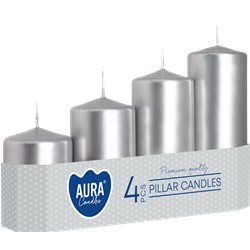 Bispol świece walce stopniowane 50/4 4 szt srebrny metalik