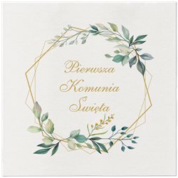 Paw serwetki I Komunia Święta Airlaid Leaves Frame 40x40cm 50szt