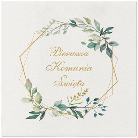 Paw serwetki I Komunia Święta Airlaid Leaves Frame 40x40cm 50szt