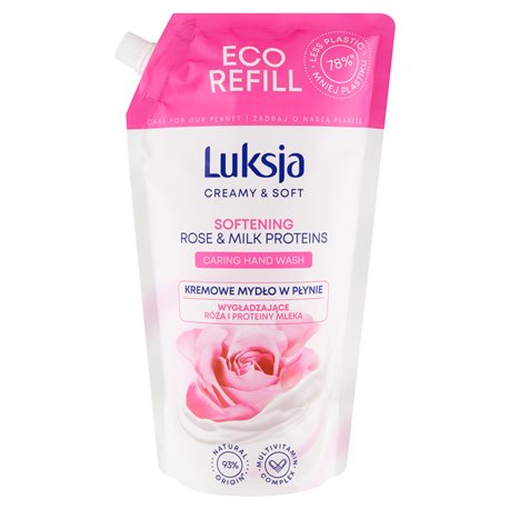 Luksja Creamy & Soft Kremowe mydło w płynie wygładzające róża i proteiny mleka 900 ml Luksja Creamy & Soft Kremowe mydło w płynie wygładzające róża i proteiny mleka 900 ml