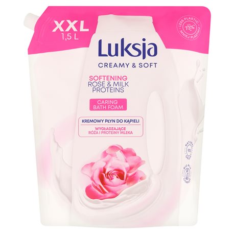 Luksja Creamy & Soft kremowy płyn do kąpieli róża i proteiny mleka zapas 1500ml Luksja Creamy & Soft kremowy płyn do kąpieli róża i proteiny mleka zapas 1500ml