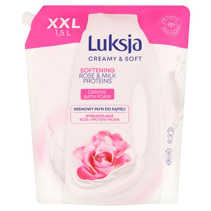 Luksja Creamy & Soft kremowy płyn do kąpieli róża i proteiny mleka zapas 1500ml Luksja Creamy & Soft kremowy płyn do kąpieli róża i proteiny mleka zapas 1500ml