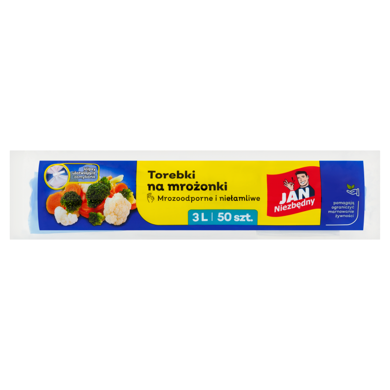 Jan Niezbędny Torebki na mrożonki z klipsami 3 l 50 sztuk Jan Niezbędny Torebki na mrożonki z klipsami 3 l 50 sztuk